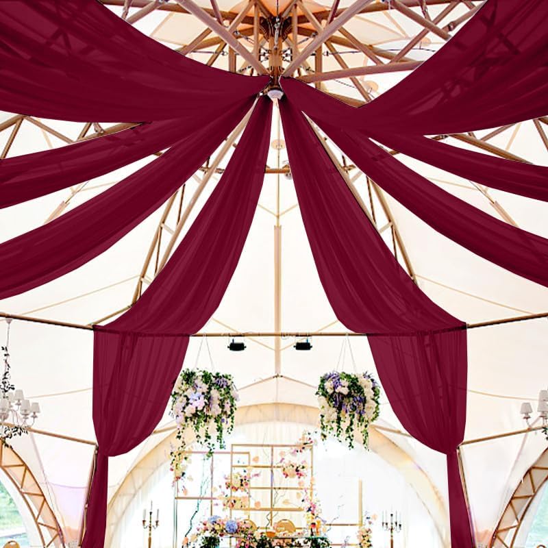 ROMANKAS Wedding Ceiling Drapes Burgundy Ceiling Draping Hanging Kit 6 Panels 5x10ft with 12 Inch Ceilings Drape Hoop Ring Kit Ceiling Draping Curtains Ceiling Drapes for Parties Wedding Decor - Image 2